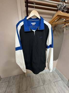 Vintage Nike Colorblock Full Zip Windbreaker Jacket Black Blue White XL